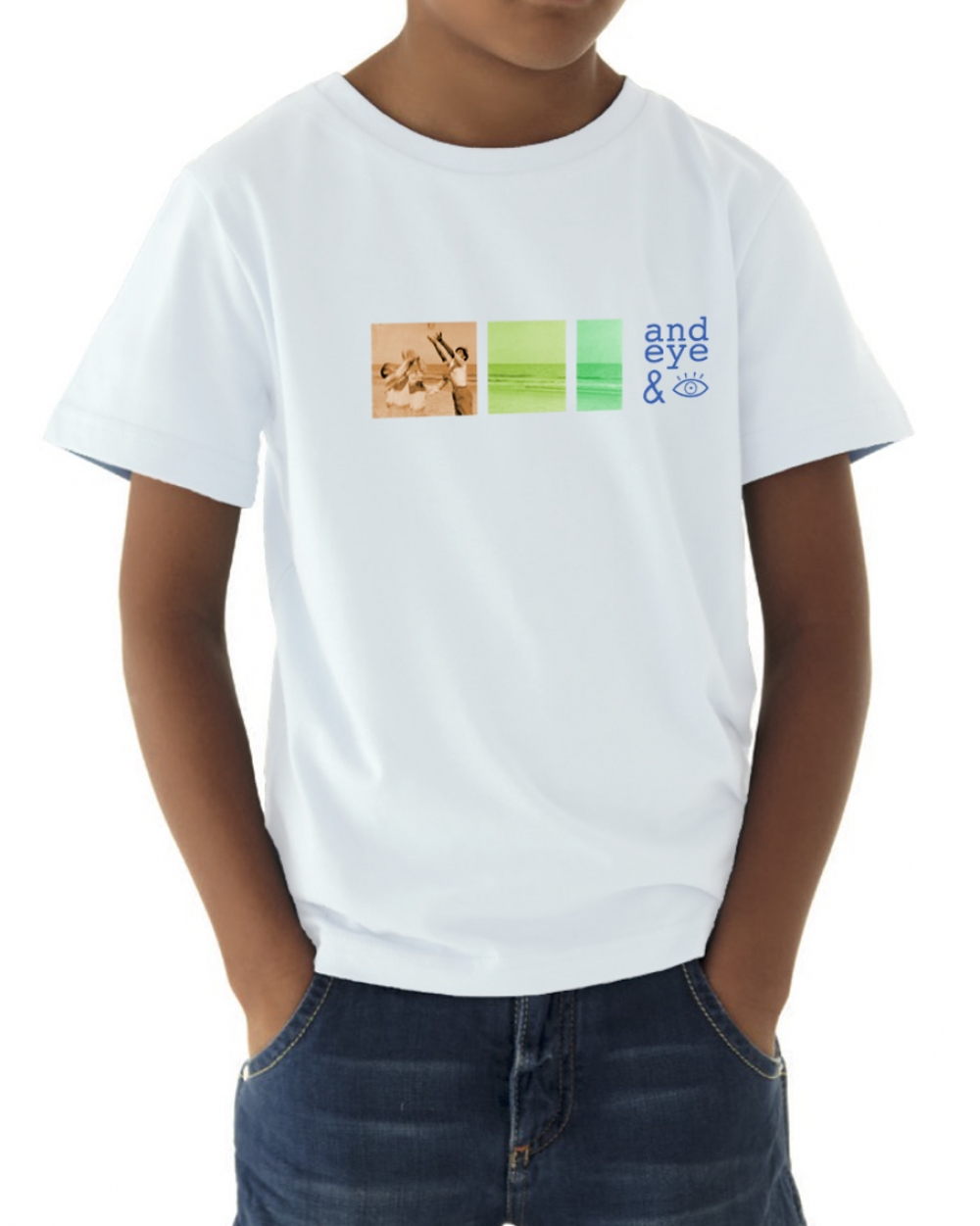 Tee-shirt écologique pour garçon et fille avec image vintage des enfants dans la plage
